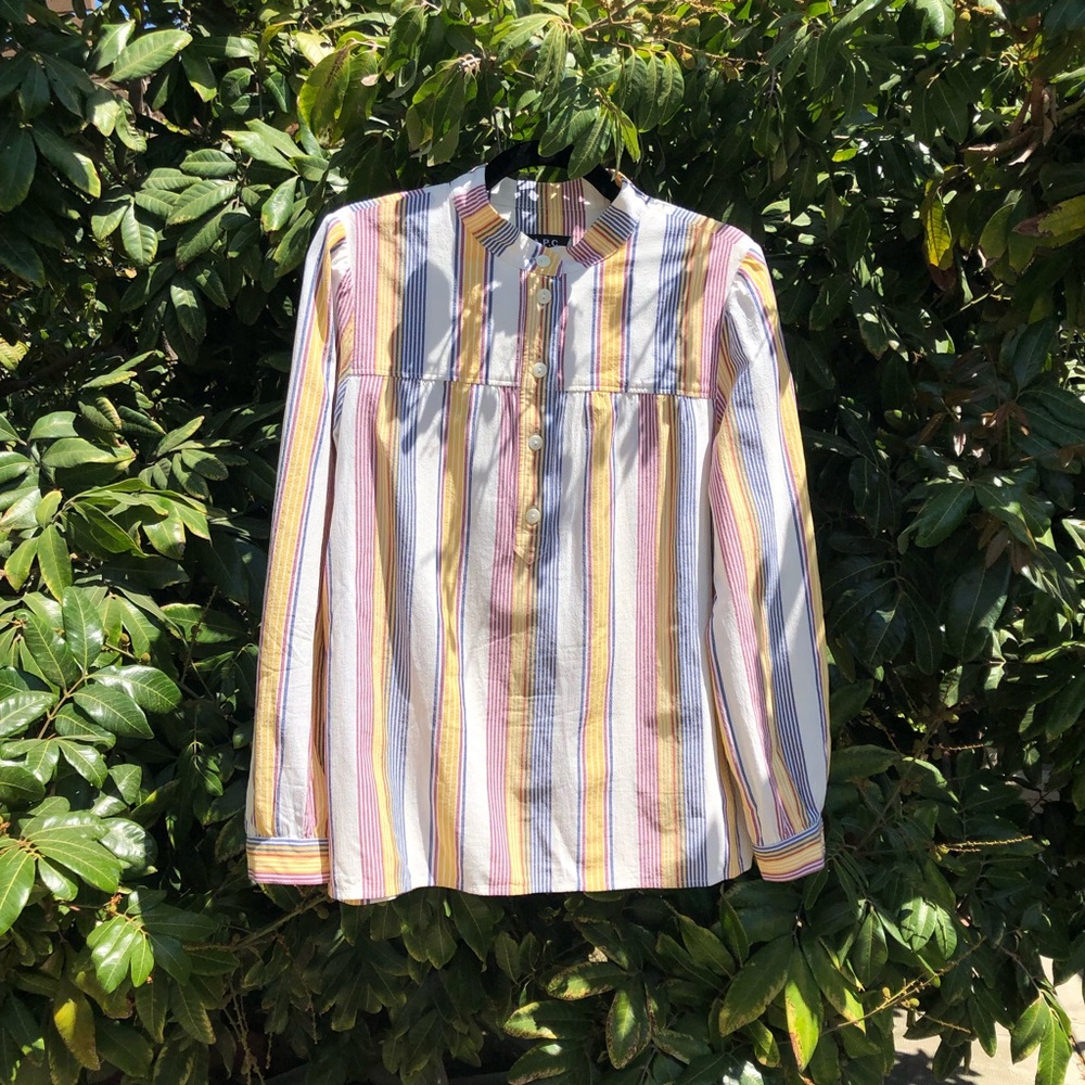 A.P.C. ivory striped long sleeve blouse
